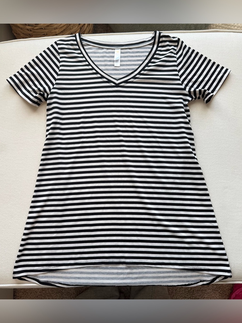 Lularoe Black and White Striped V-Neck Top XS Medium